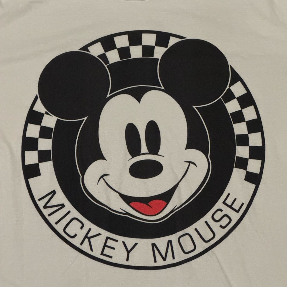 Disney Mickey Mouse Circle Checkerboard Logo Port & Company T-Shirt XL White